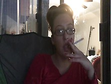 Goddess D Smoking Cork Tip 100 Cigarette Outside Wearing Glasses W Hair Up