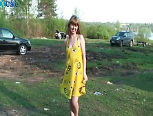 Flashing Her Pussy Outdoors