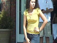 Latina Babe Yellow Top Enjoys Camera Attention