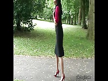 Stiletto Girl Teases In Shiny Nylons High Heels