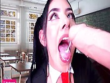 Horny Ahegao Schoolgirl Latina Sucks Dildo