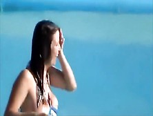Busty Girl's Tit Pops Out While She Was Going Down The Waterslide