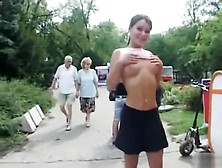 Russian Teen Girl Flashes Her Great Tits In Public