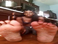 Tall Black Housewife Sits On The Floor And Flaunts Her Yummy Ebony Feet