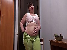 A Girl With A Big Belly Eats