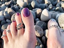 Goddess And Beauty Toes Of Girlfriend Lara Inside The Sunset On Outside Beach