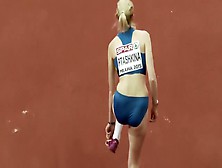 Russian Sportswoman Enters A Long Jump Competition