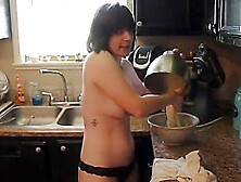 Amateur All Natural Milf Topless Cooking In Thongs
