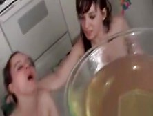 Teen Lesbo Hookers Drink Piss From A Bowl