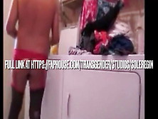 Housewife Shemale Made To Wash Clothes In Lingerie Starts Playing With Her Clit On Top