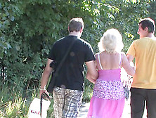 Granny And A Couple Of College Guys Have A Threesome In The Woods
