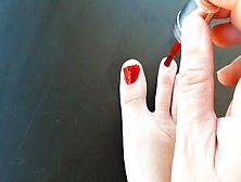 Red Nail Polish On Toes.  Fresh Bitch Paints Her Toenails With Red Polish Regina Noir.