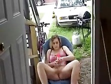 Blonde Girlfriend Playing With Herself Outside On The Front Yard