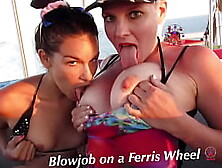 Must See! Risky Public Double Bj On A Ferris Wheel With Teenie,  Eden Sin And Alluring Spunky Slut