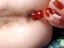 Close Up Playing With Different.  Pushing Out Anal Beads Without Hands From Sexy Hairy Asshole