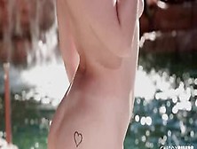Natural Boob Girl Lilly Bell Is The Cherry Of The Year And Loves Masturbating With Her Glass Dildo Outdoors By The Pool