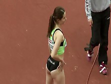 Gorgeous Sportswoman From Slovenija Enters A Long Jump Competition