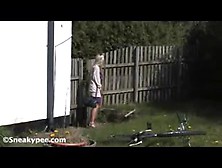 Blonde Teacher Peeing In School Yard