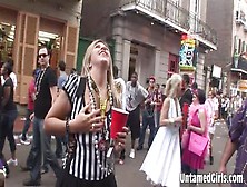 Tits On Full Display At A Street Show