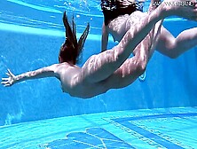 Jessica And Lindsay Swim Naked In The Pool