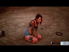 Tall Amazonian Babe Gets Degraded Outdoors At Night Fall,  With Hard Caning,