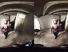 Pigtailed Blonde Buxom With Round Booty In Latex Gets Banged From Behind In The Basement