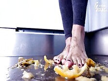 Crushing Fruits Under Her Hot Bare Foot,  Point Of View (Food Crushing,  Pov Trample,  Bare Foot,  Pov Toes)