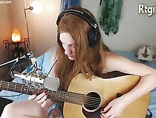 Cute Skinny Tgirl Play Guitar For Her Fans