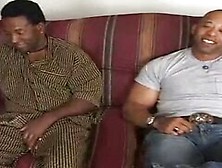 Two Black Hunks With Fat Dongs Fuck A Hot Blonde Babe On The Sofa