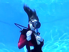 Scuba Girl,  Red And Black Swimsuit