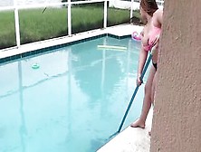 Glamorous Lalin Girl Maid La Paisa Cleans The Pool And Sucks Ramrod! Caught By Neighbour