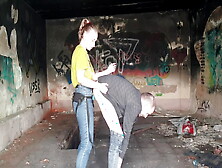 Femdom Mistress Strap On Rough Her Slave Outdoor Scary Abandoned Bunker