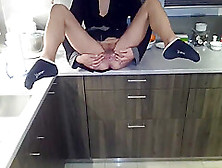 Older Woman With Hairy Snatch Masturbation In The Kitchen