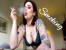 Sexy Smoking Alternative Tattooed Model In Lingerie