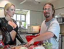 Blonde Milf In A Leather Bodysuit Gets Nailed In A Kitchen