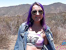 Horny Purple Haired Slut Lily Adams Enjoys While Sucking A Dick