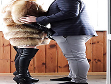 Red-Head In Fur Coat Was Boned In Tight Booty.  High Heels.  Leather Gloves