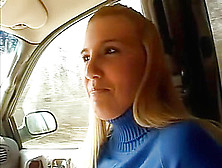 Sexy Blonde Pierced Nipples Car Handjob