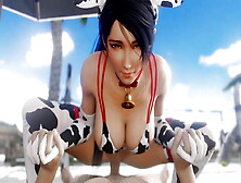 Doa Momiji In A Hot Cow Print Bikini Enjoying Perfect Riding Sex In The Cozy Beach Breeze Sound Version