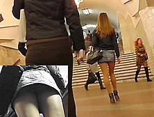 Upskirts In Public With Sexy Girl In Short Jean Skirt