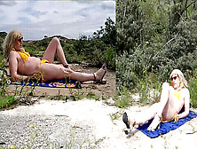 Sensual Beach Stroll And A Seductive Sunbath In A Revealing Swimsuit