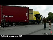 Bound Gagged Babe Bare Exposed To Truckers In The Parking