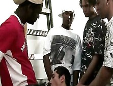 White Gay Boy Enjoys Interracial Bukkake With A Group Of Black Gangbangers Cumming On Him