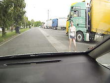 Real Blonde Czech Hooker Picked Up Between Trucks For Quick Sex