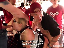 Czech Ticket's Girl Gets A Gangbang Orgy With Several Men On The Bus