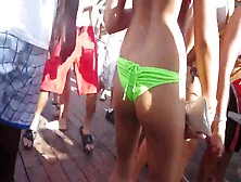 Teen With Bikini Thong Dancing On A Pool Party !