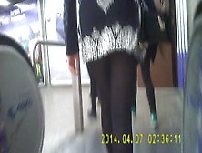 Upskirt Girl In Opaque Black Tights