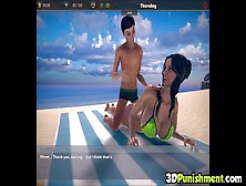 3D Milf Wife Gives Titjob On The Beach