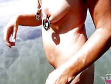 Nippleringlover Freaky Cougar Intense Pierced Nipples And Twat,  Changing Nipple Rings At Outdoor Beach