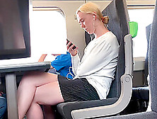 Blonde With Beautiful Legs On The Train
